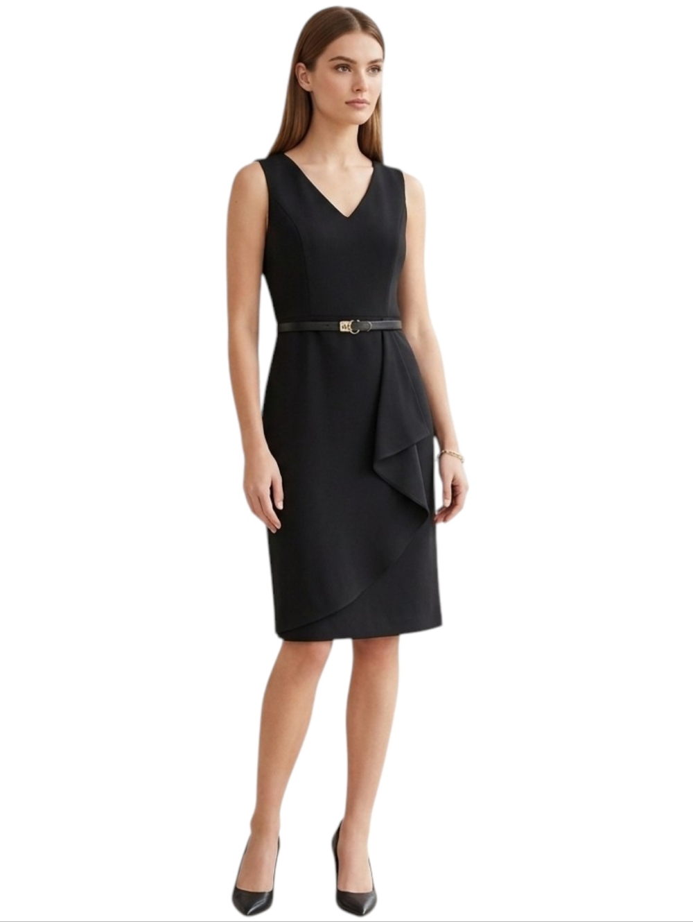 Calvin Klein Black Dress NWT Sleeveless Faux Wrap Belted Women 8